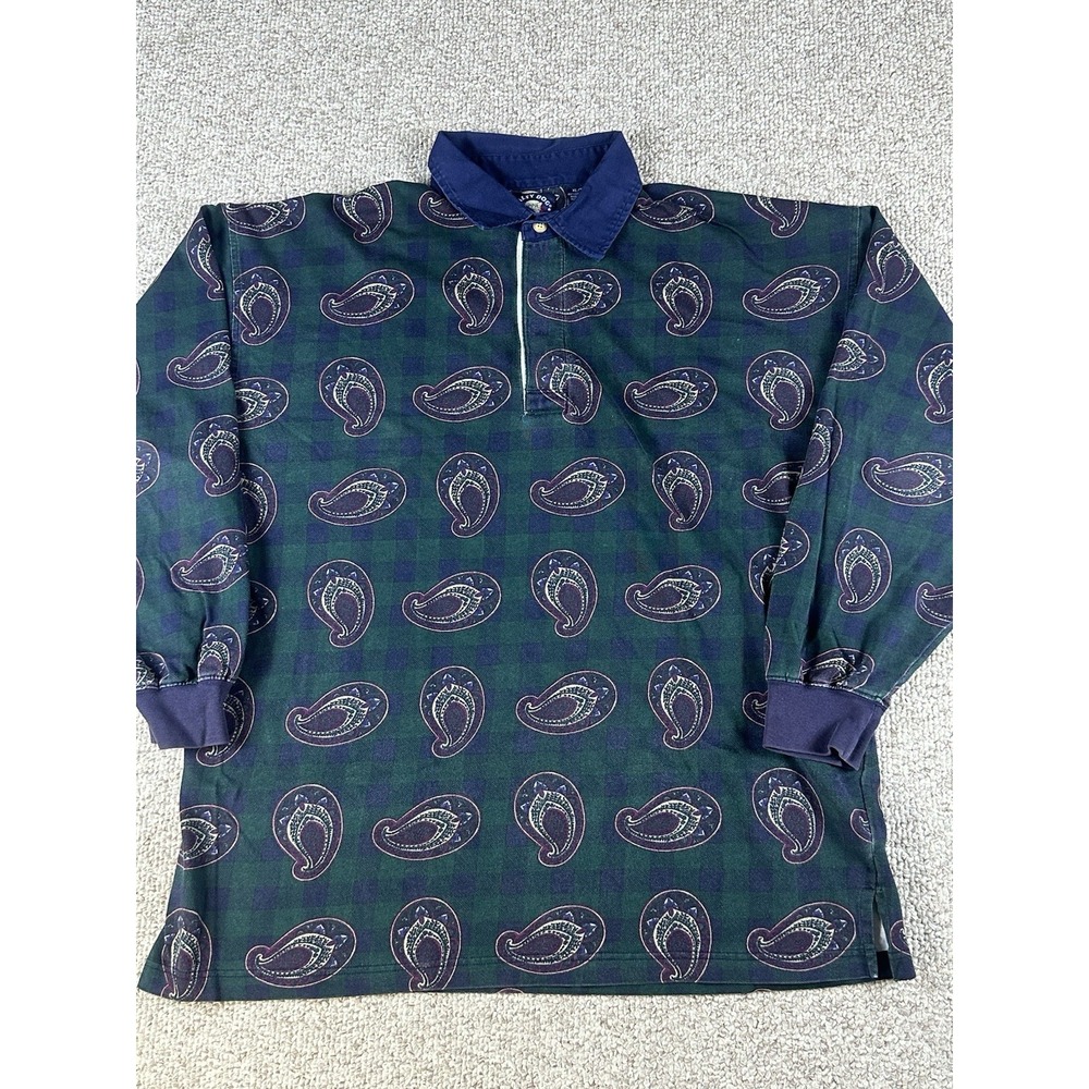 Vintage Y2K Salty Dog Gant 1/4 Button Paisley Long Sleeve Shirt Men's Size XL